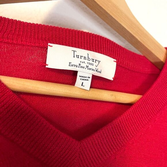 Turnbury 100% Extra Fine Merino Wool V-Neck Red Sweater Size Large - Picture 3 of 7